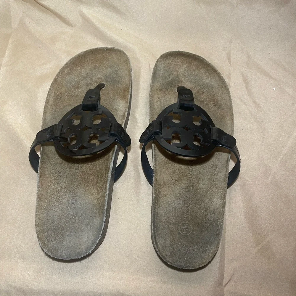Tory Burch Miller Cloud Sandals Perfect Black Patent Leather/ Suede Cork